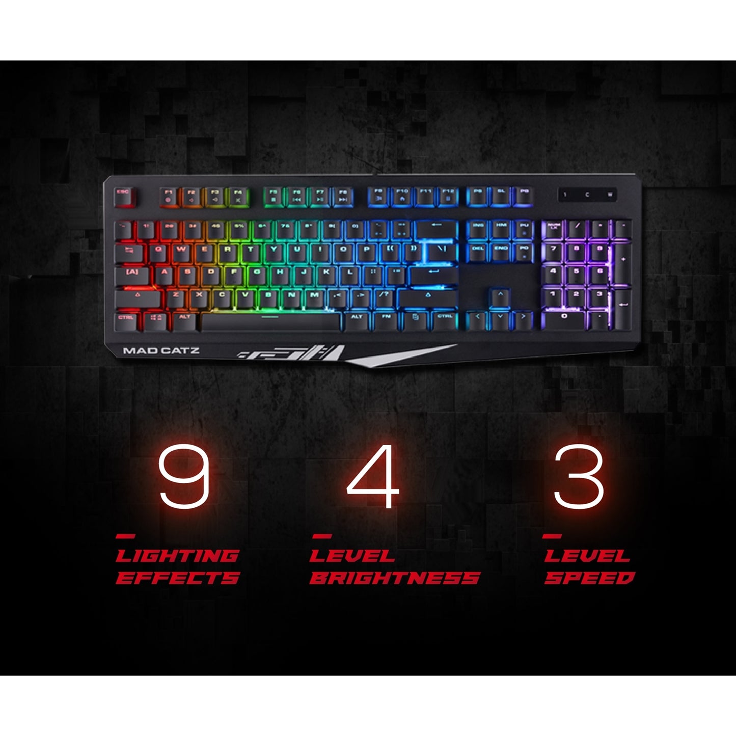 Mad Catz S.T.R.I.K.E. 2 Membrane Gaming Keyboard, USB 2.0, 9 Variations of RGB Lighting Effects