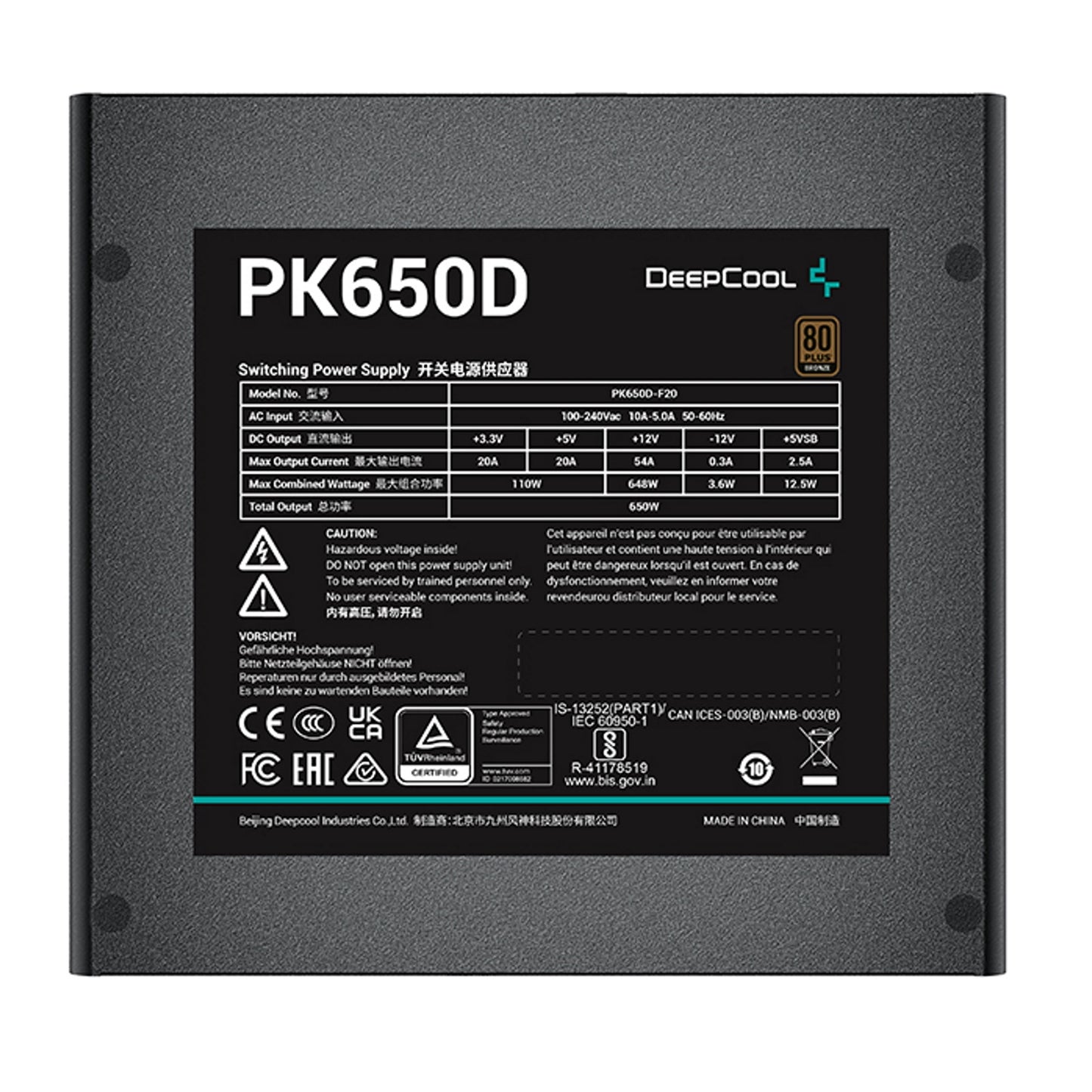 DeepCool PK650D 650W PC Power Supply 80 PLUS Bronze Wired PSU
