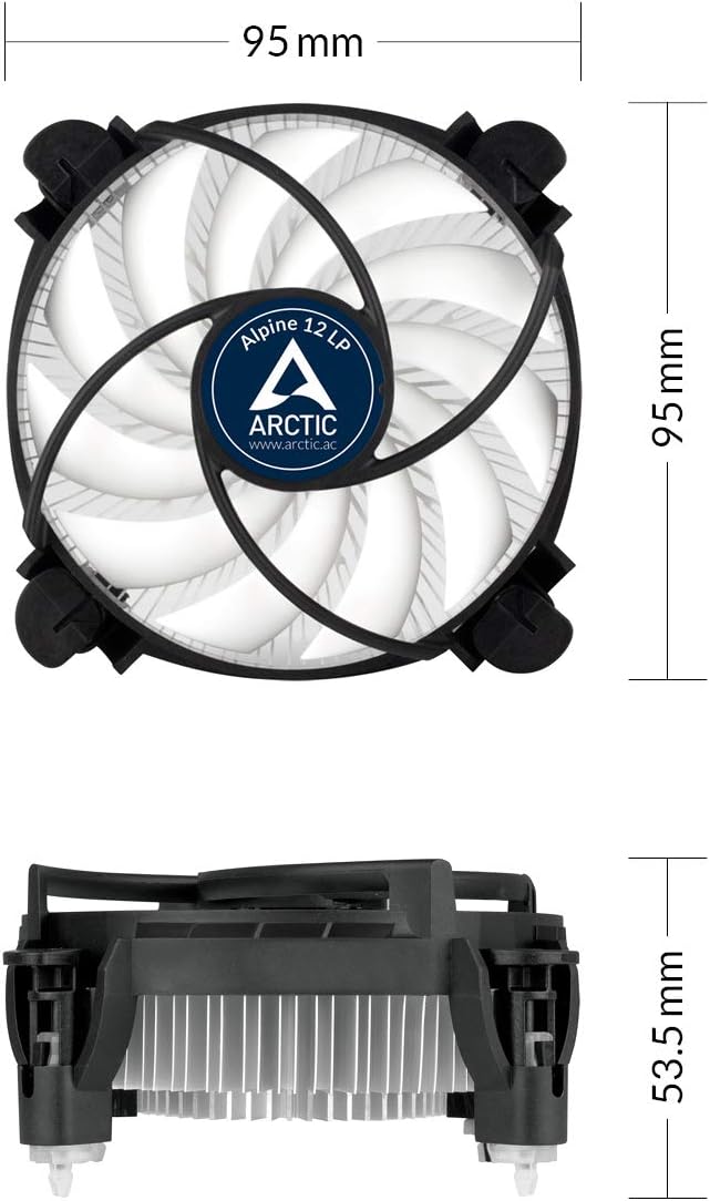 ARCTIC Alpine 12 LP CPU Cooler for Intel socket 115x 1200 With 92mm PWM Fan, Low Profile, up to 75W Cooling Power with Pre-Applied MX-4 Thermal Compound