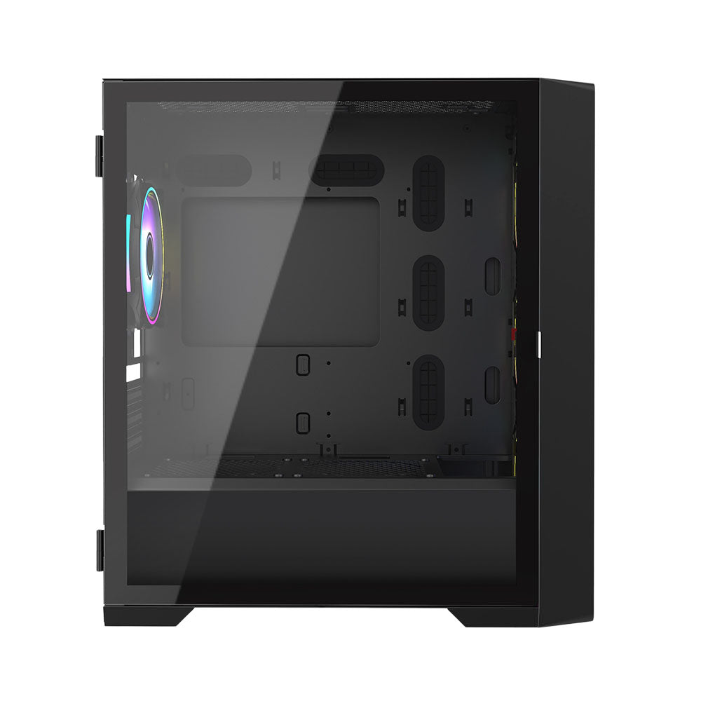Vida Cyclone Black ARGB Gaming PC Case w/ Glass Window, Micro ATX, 4x ARGB Fans, Grill/Mesh Front