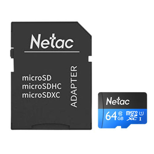 Netac P500 64GB MicroSDHC Card with SD Adapter, U1 Class 10, Up to 90MB/s. Camera or Mobile Phone Storage