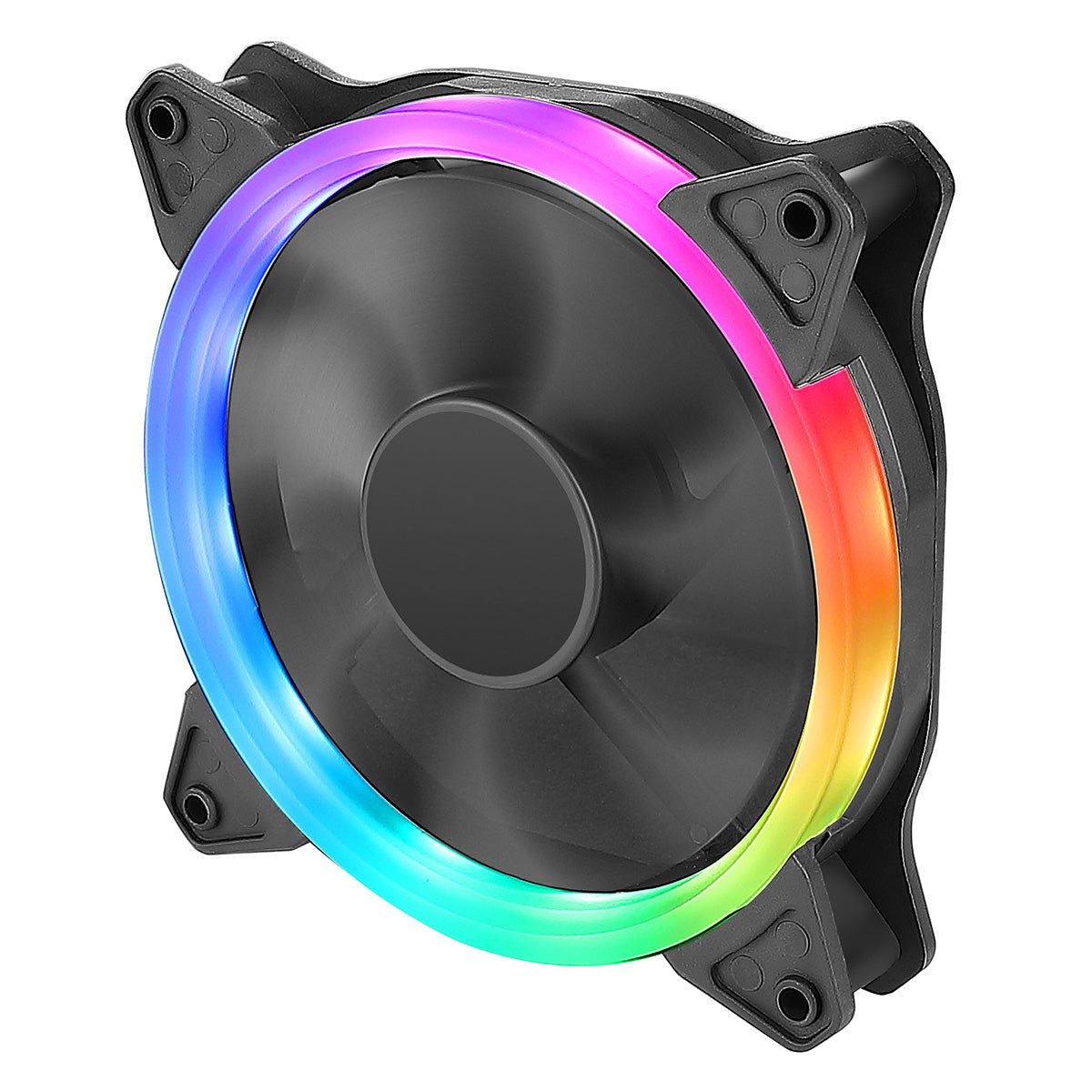 CiT Rainbow Ring PC Case  Fan, 7 Blade, 16 LEDs, 1200rpm, 48.7CFM, Hydro Bearing, Black, 3-Pin, 4-Pin Molex, OEM