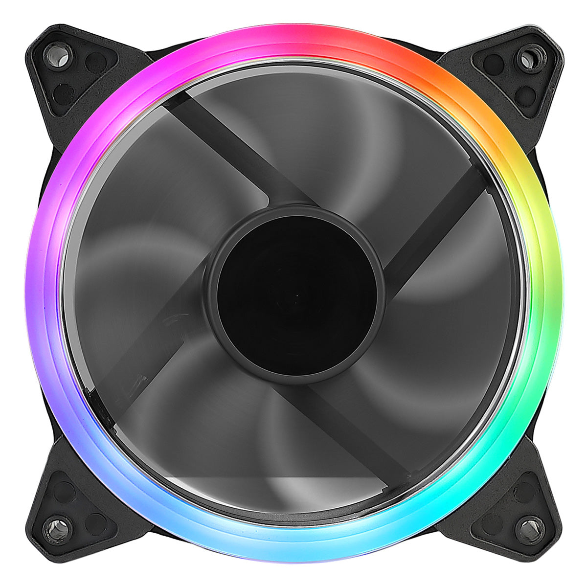 CiT Rainbow Ring PC Case  Fan, 7 Blade, 16 LEDs, 1200rpm, 48.7CFM, Hydro Bearing, Black, 3-Pin, 4-Pin Molex, OEM