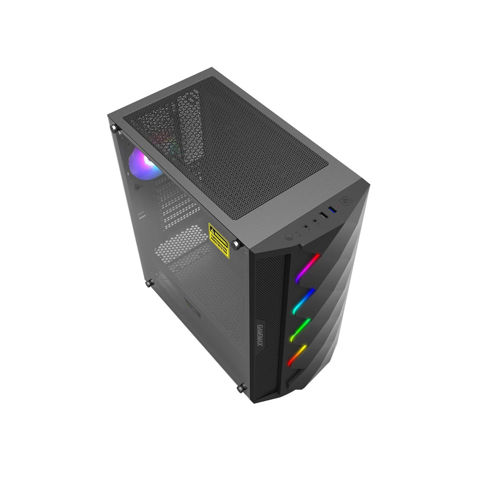  GameMax Black Diamond ARGB Mid-Tower PC Gaming Case, ATX, 3 Pin  Aura Male & Female Connectors, Built in ARGB LED Strip, 1 x 120mm ARGB Fan  Included, Water-Cooling Ready