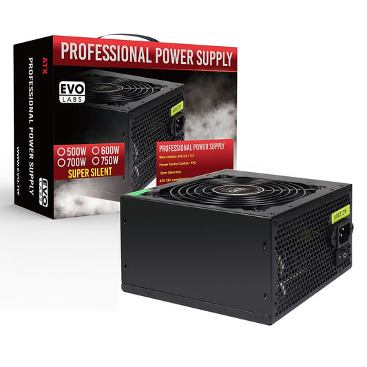 EVO LABS 500W Fully Wired PSU, 120mm Black Silent Fan, PC Power Supply BR500-12BL