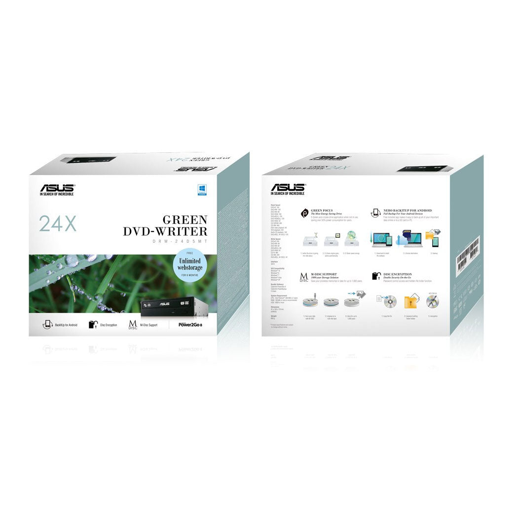 ASUS 24x DVD Writer SATA Drive M-Disc with Retail NERO DRW-24D5MT/BLK/G/AS Retail Box