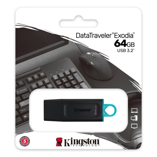 Kingston DataTraveler Exodia 64GB USB 3.2 Memory Stick Black/Cyan Flash Drive