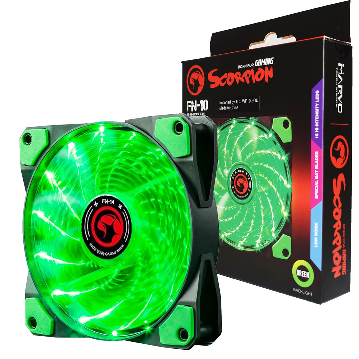 Marvo Scorpion FN-10 Green 120mm 1200RPM Green LED PC Case Fan