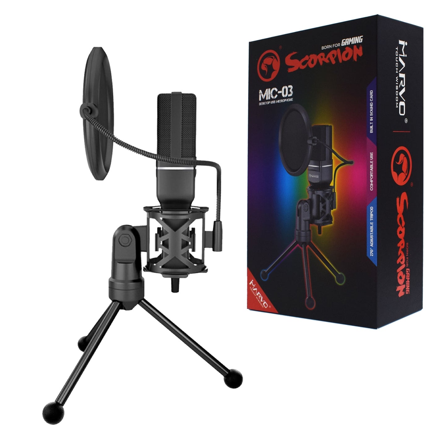 Marvo Scorpion MIC-03 Omnidirectional PRO Streaming Microphone 3D stereo live sound