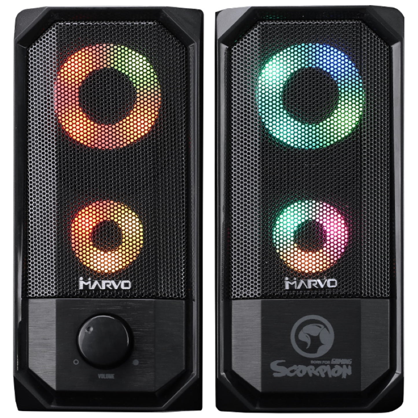 Marvo Scorpion SG-265 Gaming Speakers, Stereo Sound, USB Powered, 7 Colour RGB Lighting, 6w, 3.5mm, Touch Sensitive For ON/OFF Control, Black